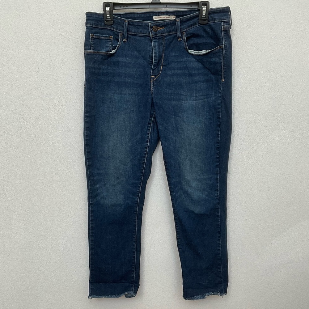 Levi Strauss Dark Wash Mid Rise Skinny Jeans Size 14 Classic Basic Raw Hem
